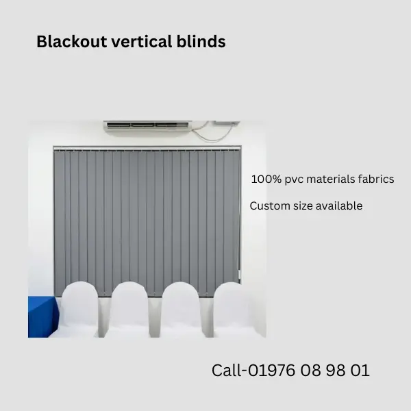 Blackout vertical blinds installed in a modern bedroom in Bangladesh