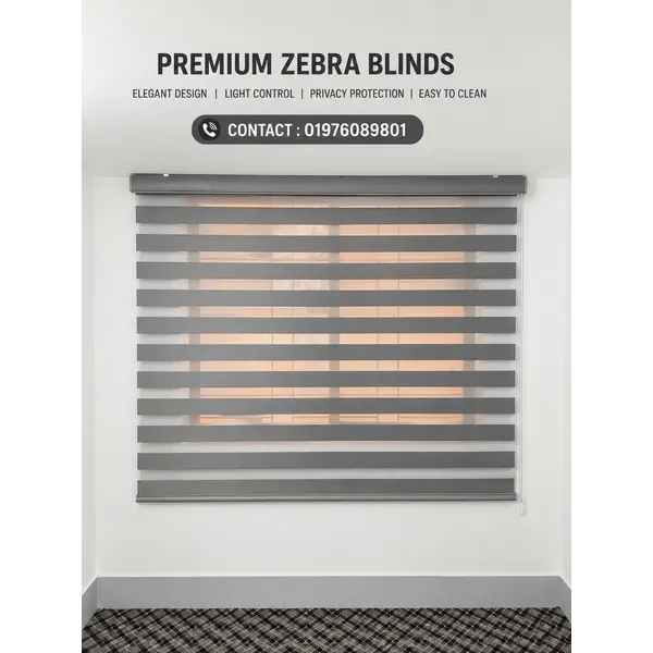 Blackout Zebra Roller Blinds made with imported South Korean fabric installed in a modern bedroom in Bangladesh