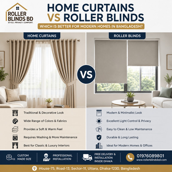 Home Curtains vs Roller Blinds: Which Is Better for Modern Homes in Bangladesh?