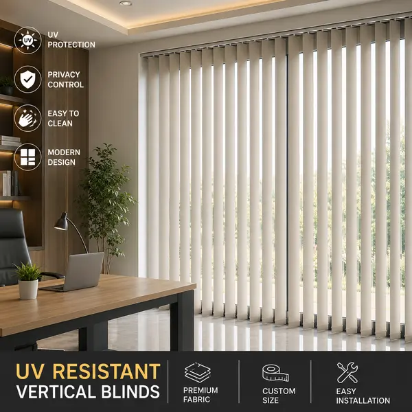 UV Resistant Vertical Blinds installed on large office and home windows in Bangladesh