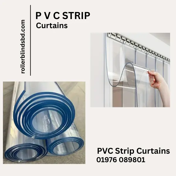 Heavy duty 2mm clear PVC strip curtains installed on a warehouse door frame in Bangladesh by Rollerblinds BD